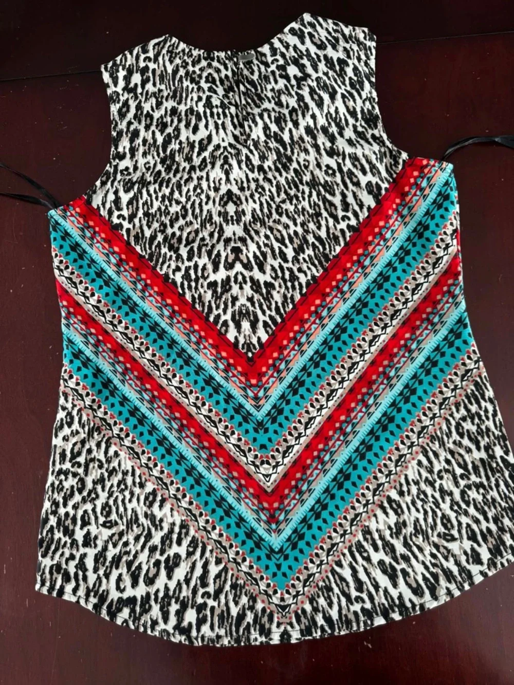 Point Zero Nicole Benisti Leopard Beaded Neckline Sleeveless Top Aztec Boho Bold - Picture 4 of 4